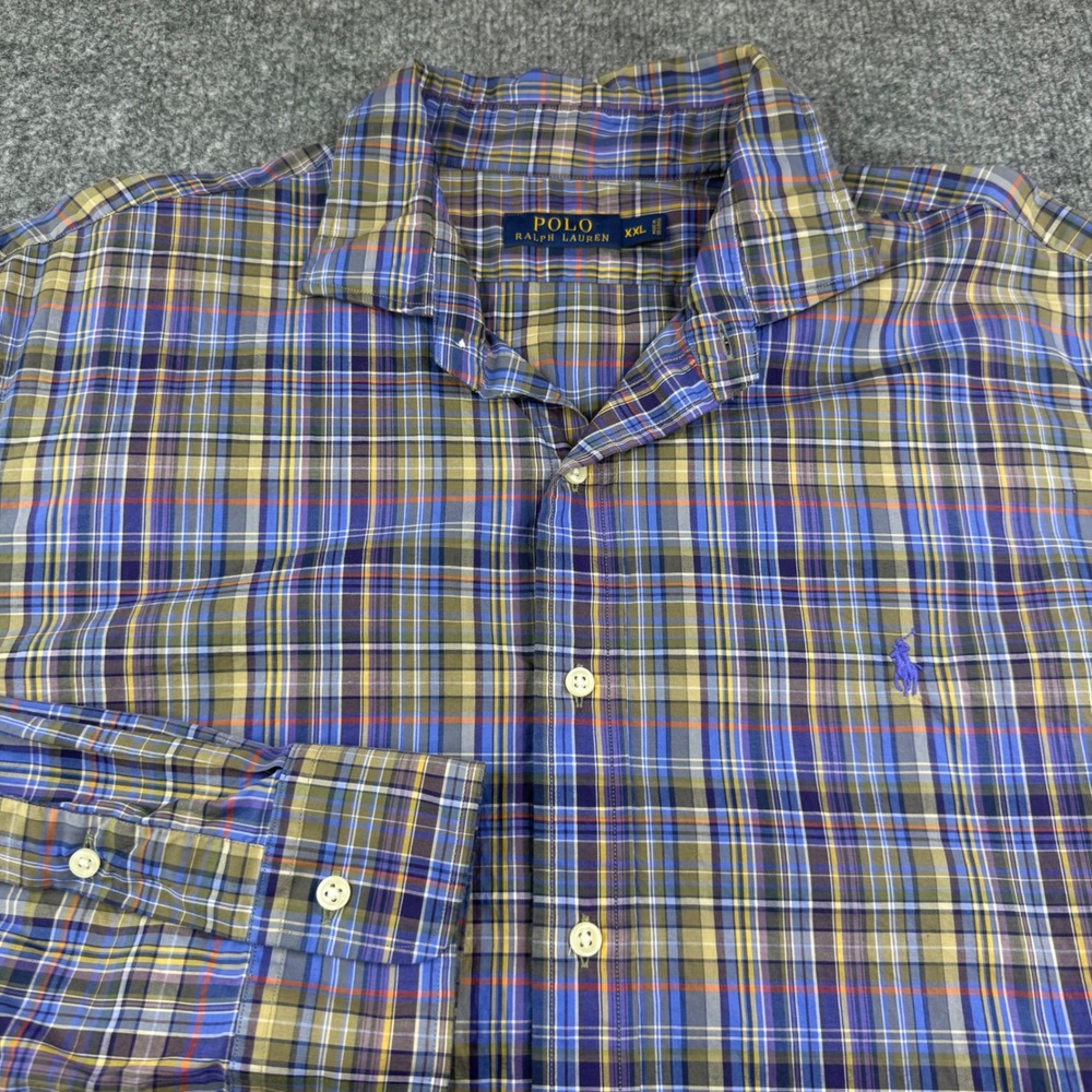 Polo Ralph Lauren Button Down Mens 2XL Blue Plaid Long Sleeve Pony